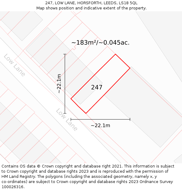 247, LOW LANE, HORSFORTH, LEEDS, LS18 5QL: Plot and title map