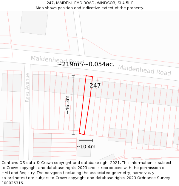 247, MAIDENHEAD ROAD, WINDSOR, SL4 5HF: Plot and title map