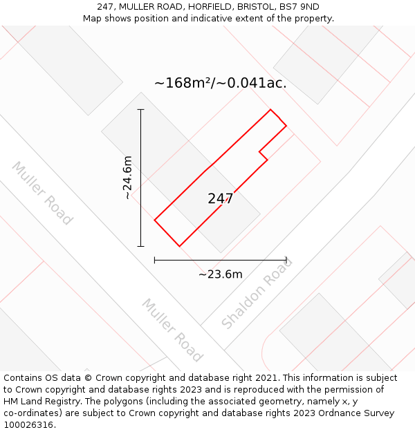 247, MULLER ROAD, HORFIELD, BRISTOL, BS7 9ND: Plot and title map