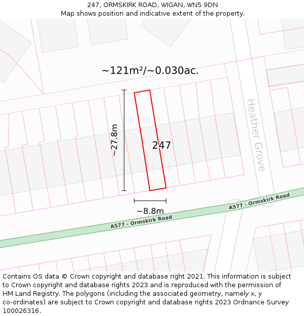 247, ORMSKIRK ROAD, WIGAN, WN5 9DN: Plot and title map