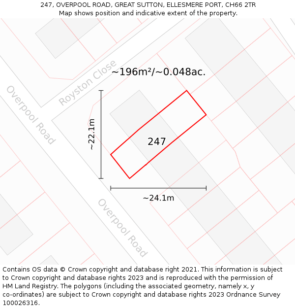 247, OVERPOOL ROAD, GREAT SUTTON, ELLESMERE PORT, CH66 2TR: Plot and title map