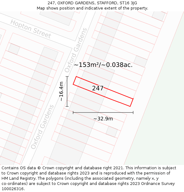 247, OXFORD GARDENS, STAFFORD, ST16 3JG: Plot and title map