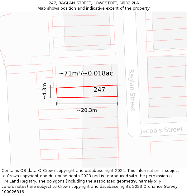 247, RAGLAN STREET, LOWESTOFT, NR32 2LA: Plot and title map