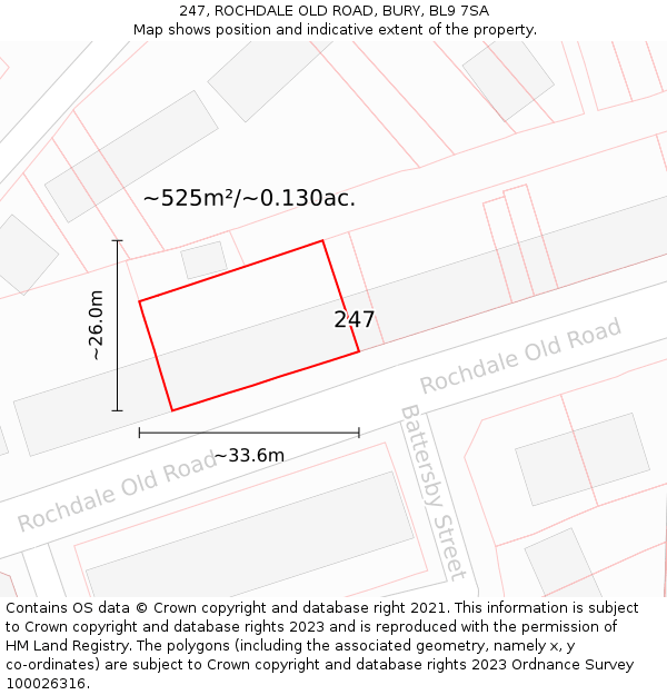 247, ROCHDALE OLD ROAD, BURY, BL9 7SA: Plot and title map