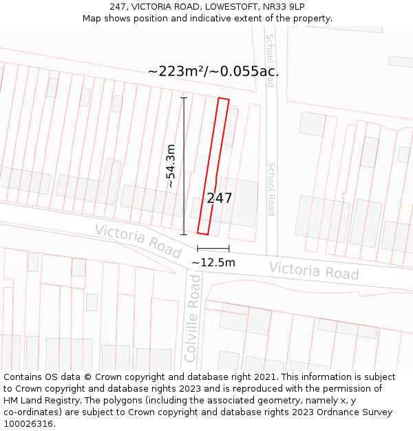 247, VICTORIA ROAD, LOWESTOFT, NR33 9LP: Plot and title map