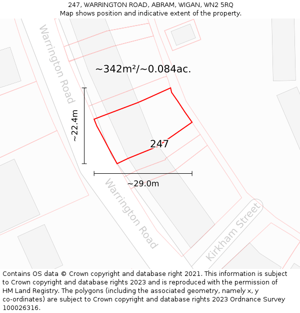 247, WARRINGTON ROAD, ABRAM, WIGAN, WN2 5RQ: Plot and title map
