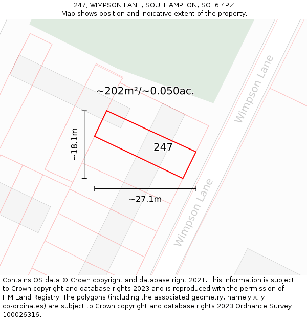 247, WIMPSON LANE, SOUTHAMPTON, SO16 4PZ: Plot and title map