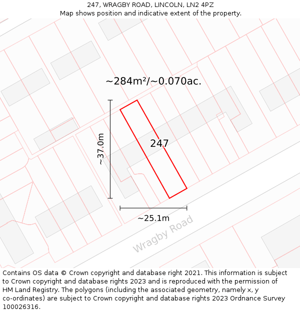 247, WRAGBY ROAD, LINCOLN, LN2 4PZ: Plot and title map