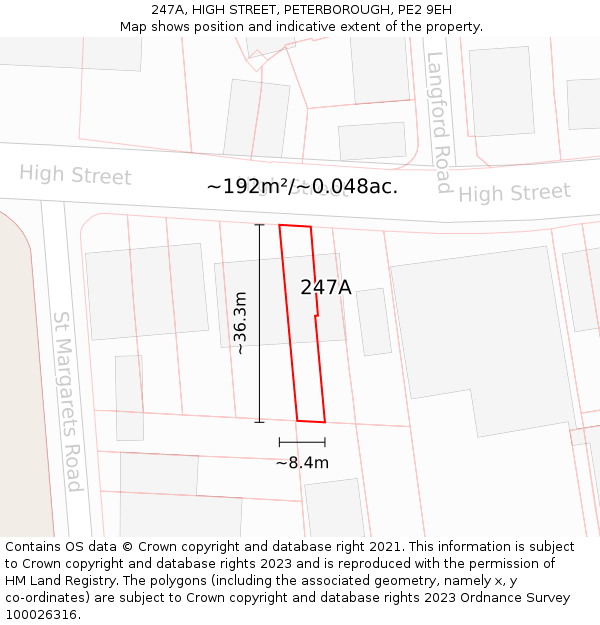 247A, HIGH STREET, PETERBOROUGH, PE2 9EH: Plot and title map