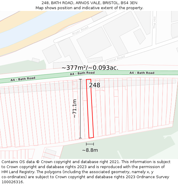 248, BATH ROAD, ARNOS VALE, BRISTOL, BS4 3EN: Plot and title map