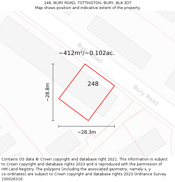 248, BURY ROAD, TOTTINGTON, BURY, BL8 3DT: Plot and title map
