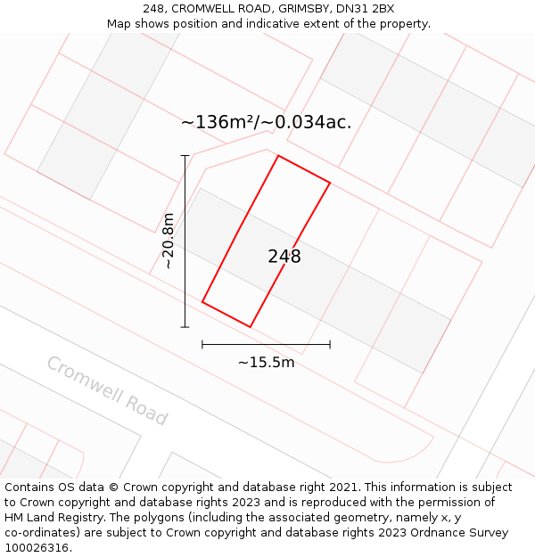 248, CROMWELL ROAD, GRIMSBY, DN31 2BX: Plot and title map
