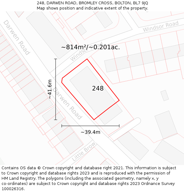 248, DARWEN ROAD, BROMLEY CROSS, BOLTON, BL7 9JQ: Plot and title map