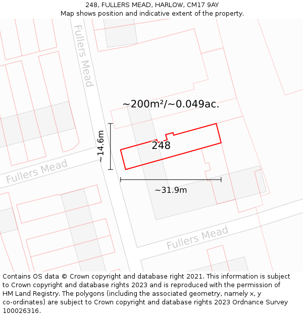 248, FULLERS MEAD, HARLOW, CM17 9AY: Plot and title map