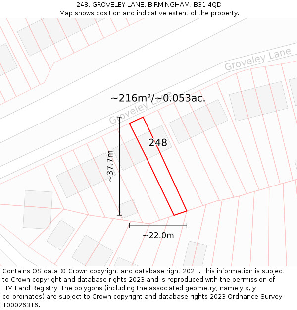 248, GROVELEY LANE, BIRMINGHAM, B31 4QD: Plot and title map