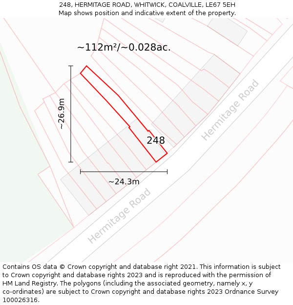 248, HERMITAGE ROAD, WHITWICK, COALVILLE, LE67 5EH: Plot and title map