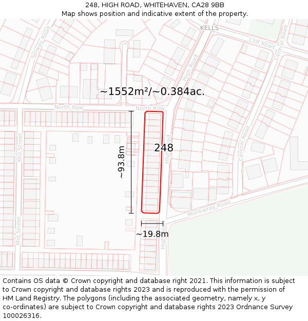248, HIGH ROAD, WHITEHAVEN, CA28 9BB: Plot and title map