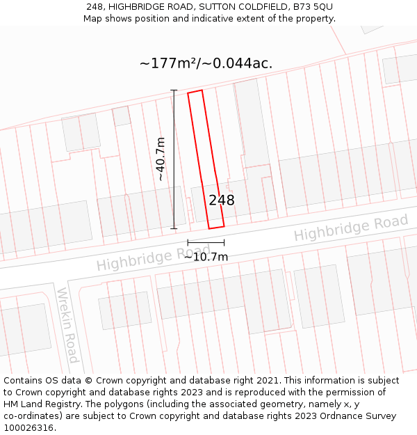 248, HIGHBRIDGE ROAD, SUTTON COLDFIELD, B73 5QU: Plot and title map