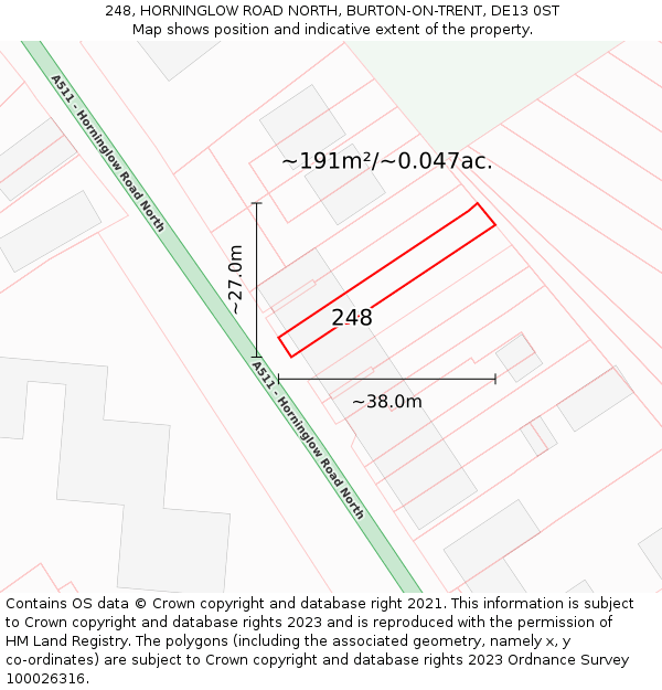 248, HORNINGLOW ROAD NORTH, BURTON-ON-TRENT, DE13 0ST: Plot and title map