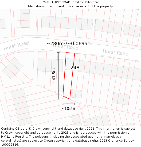 248, HURST ROAD, BEXLEY, DA5 3DY: Plot and title map