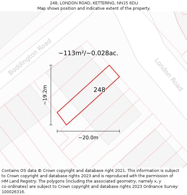 248, LONDON ROAD, KETTERING, NN15 6DU: Plot and title map