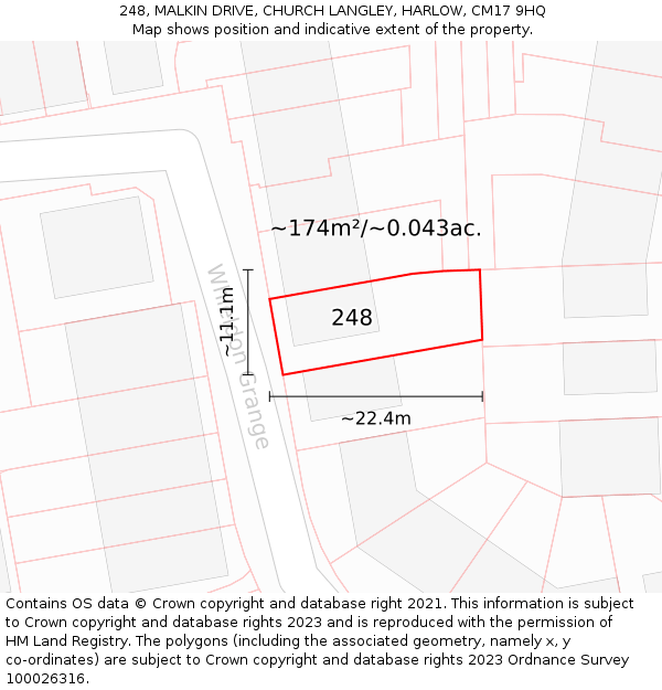 248, MALKIN DRIVE, CHURCH LANGLEY, HARLOW, CM17 9HQ: Plot and title map