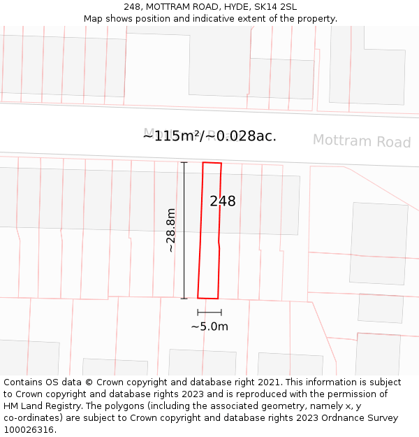 248, MOTTRAM ROAD, HYDE, SK14 2SL: Plot and title map