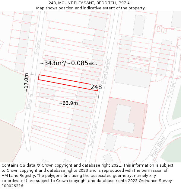 248, MOUNT PLEASANT, REDDITCH, B97 4JL: Plot and title map