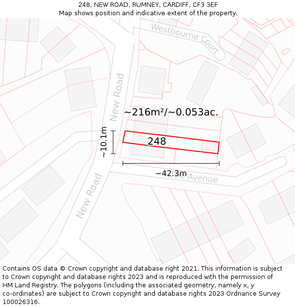 248, NEW ROAD, RUMNEY, CARDIFF, CF3 3EF: Plot and title map
