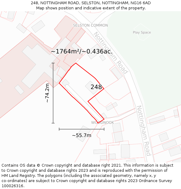 248, NOTTINGHAM ROAD, SELSTON, NOTTINGHAM, NG16 6AD: Plot and title map