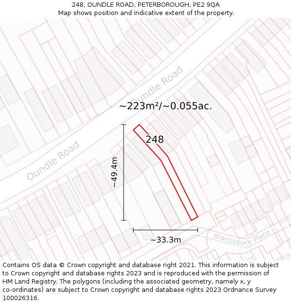 248, OUNDLE ROAD, PETERBOROUGH, PE2 9QA: Plot and title map