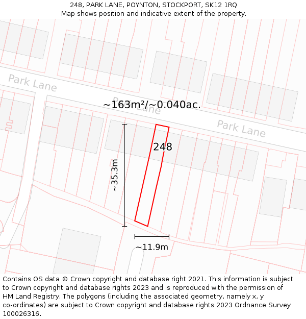 248, PARK LANE, POYNTON, STOCKPORT, SK12 1RQ: Plot and title map