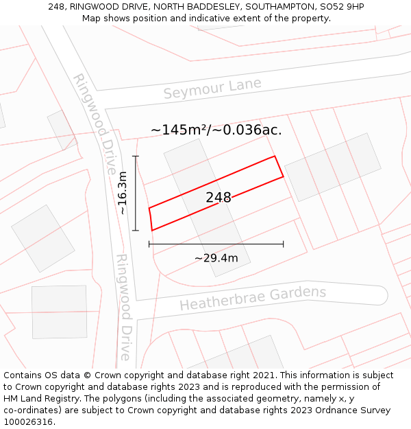 248, RINGWOOD DRIVE, NORTH BADDESLEY, SOUTHAMPTON, SO52 9HP: Plot and title map