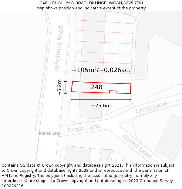 248, UPHOLLAND ROAD, BILLINGE, WIGAN, WN5 7DH: Plot and title map