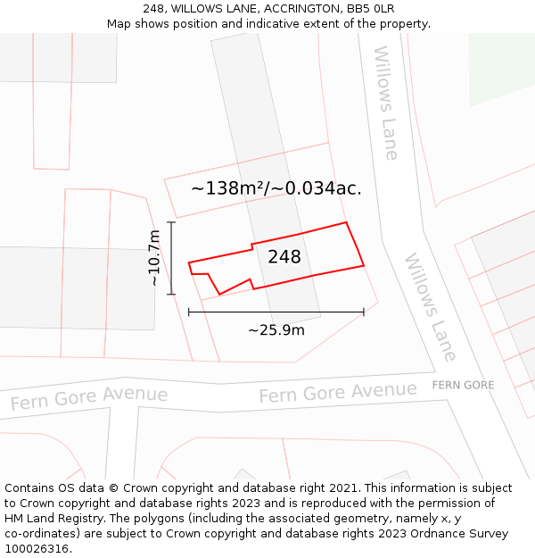 248, WILLOWS LANE, ACCRINGTON, BB5 0LR: Plot and title map