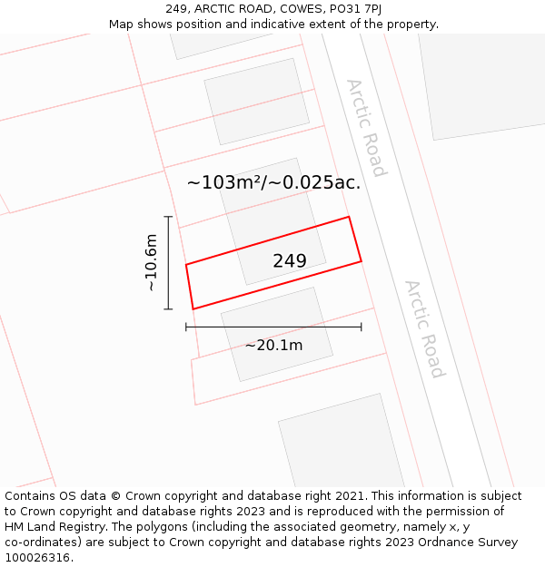 249, ARCTIC ROAD, COWES, PO31 7PJ: Plot and title map