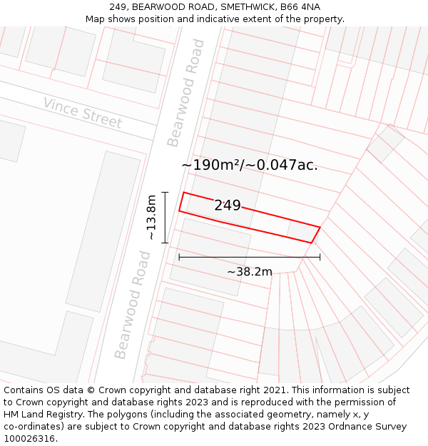 249, BEARWOOD ROAD, SMETHWICK, B66 4NA: Plot and title map
