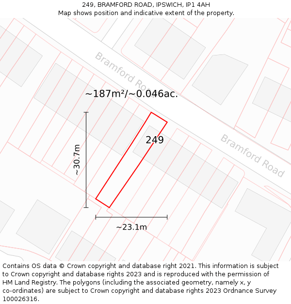 249, BRAMFORD ROAD, IPSWICH, IP1 4AH: Plot and title map
