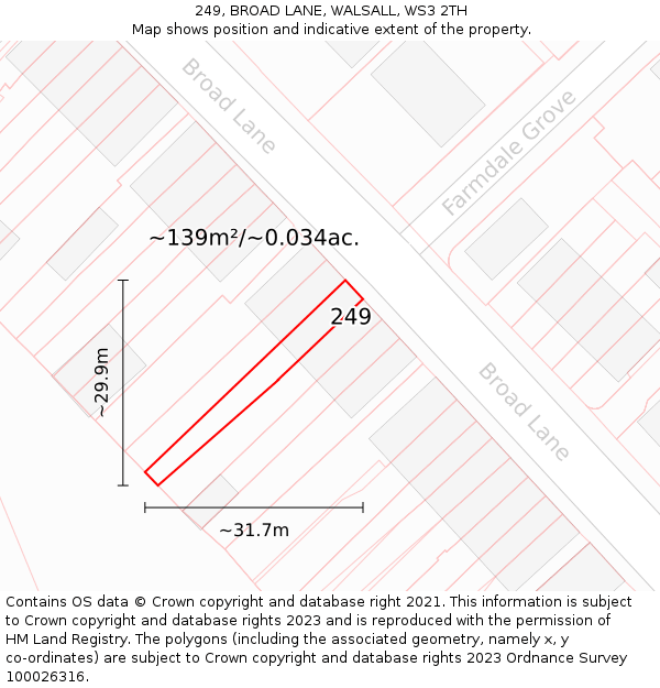 249, BROAD LANE, WALSALL, WS3 2TH: Plot and title map