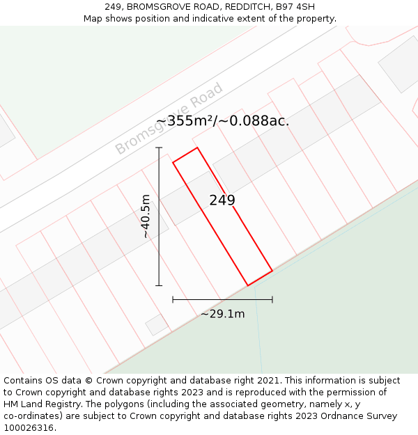249, BROMSGROVE ROAD, REDDITCH, B97 4SH: Plot and title map