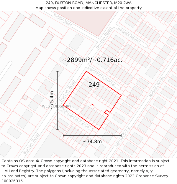 249, BURTON ROAD, MANCHESTER, M20 2WA: Plot and title map