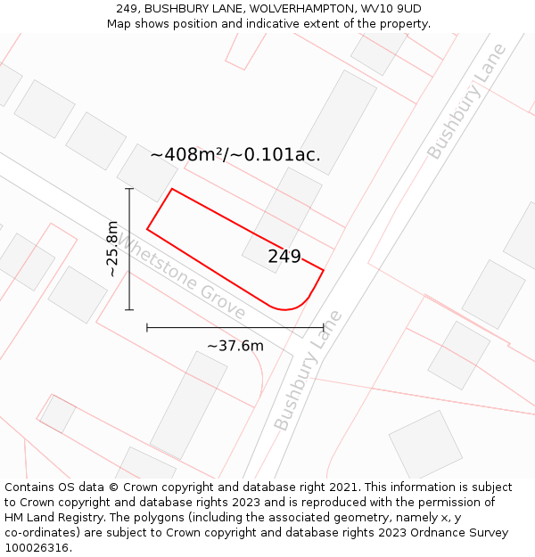 249, BUSHBURY LANE, WOLVERHAMPTON, WV10 9UD: Plot and title map