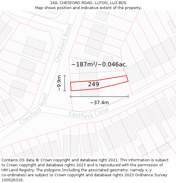 249, CHESFORD ROAD, LUTON, LU2 8DS: Plot and title map