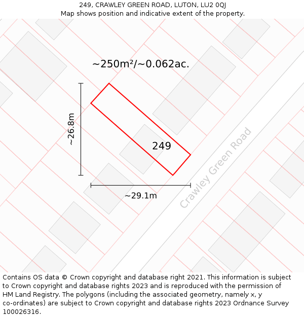 249, CRAWLEY GREEN ROAD, LUTON, LU2 0QJ: Plot and title map