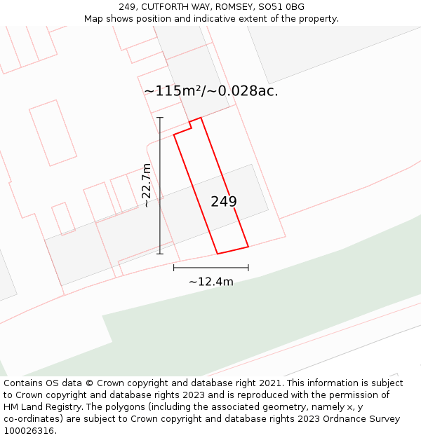 249, CUTFORTH WAY, ROMSEY, SO51 0BG: Plot and title map