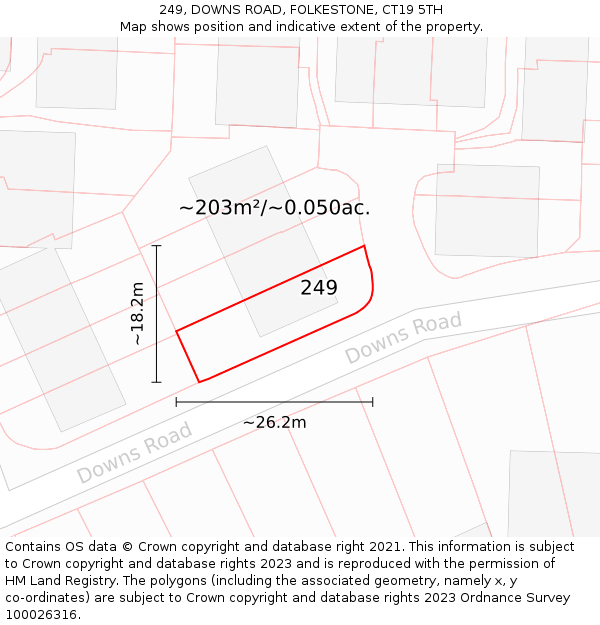249, DOWNS ROAD, FOLKESTONE, CT19 5TH: Plot and title map