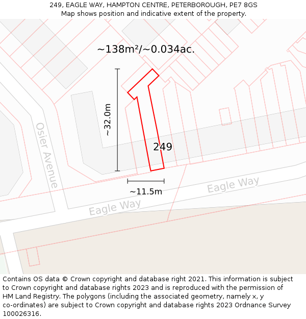 249, EAGLE WAY, HAMPTON CENTRE, PETERBOROUGH, PE7 8GS: Plot and title map