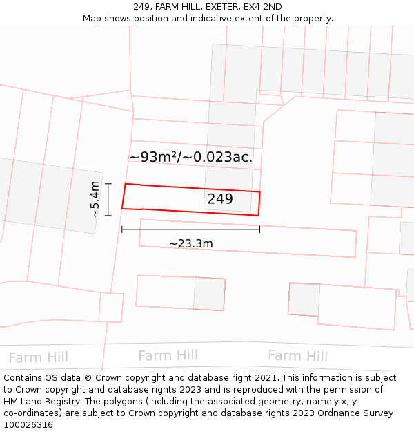 249, FARM HILL, EXETER, EX4 2ND: Plot and title map