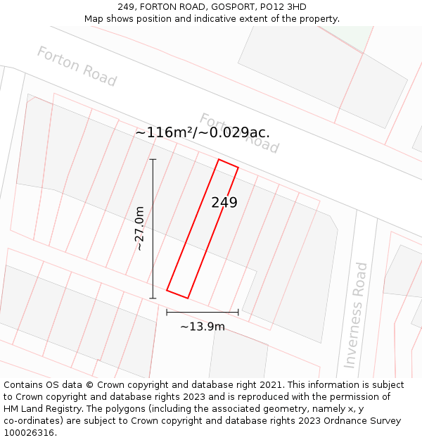 249, FORTON ROAD, GOSPORT, PO12 3HD: Plot and title map