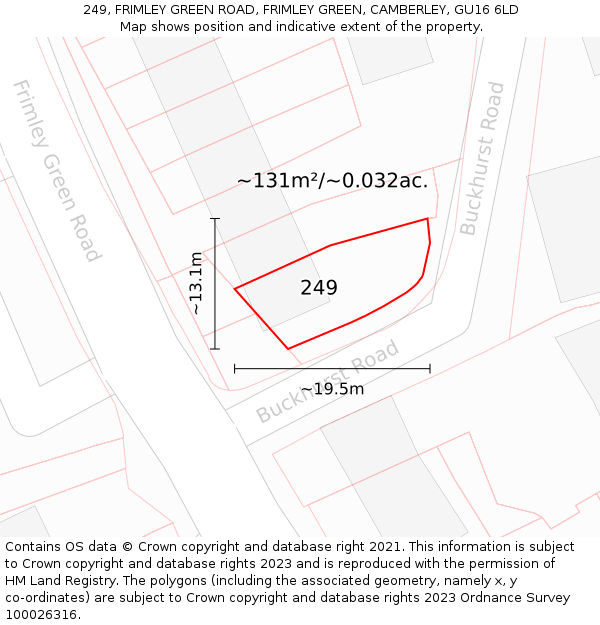 249, FRIMLEY GREEN ROAD, FRIMLEY GREEN, CAMBERLEY, GU16 6LD: Plot and title map